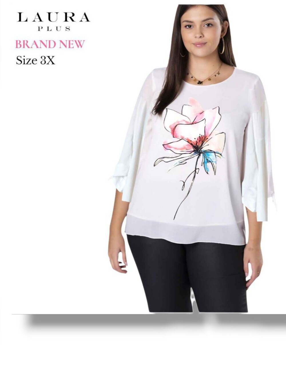 Laura Plus White Floral Print Plus-Size Blouse